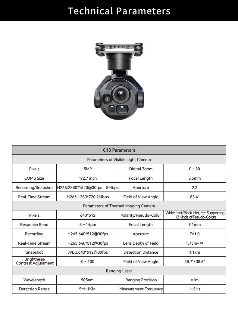 Skydroid C13 Gimbal | 640 Thermal, 2K EO