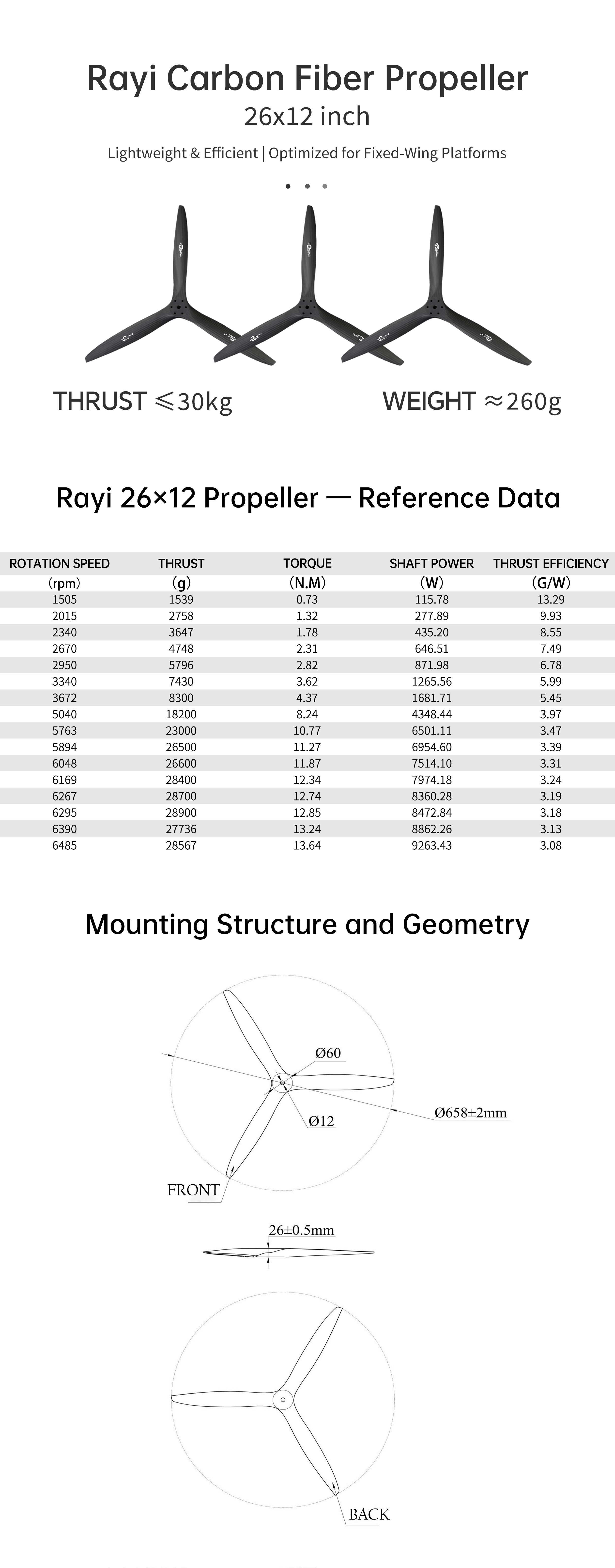 RAYI 26x12 CF Fixed Wing PROP