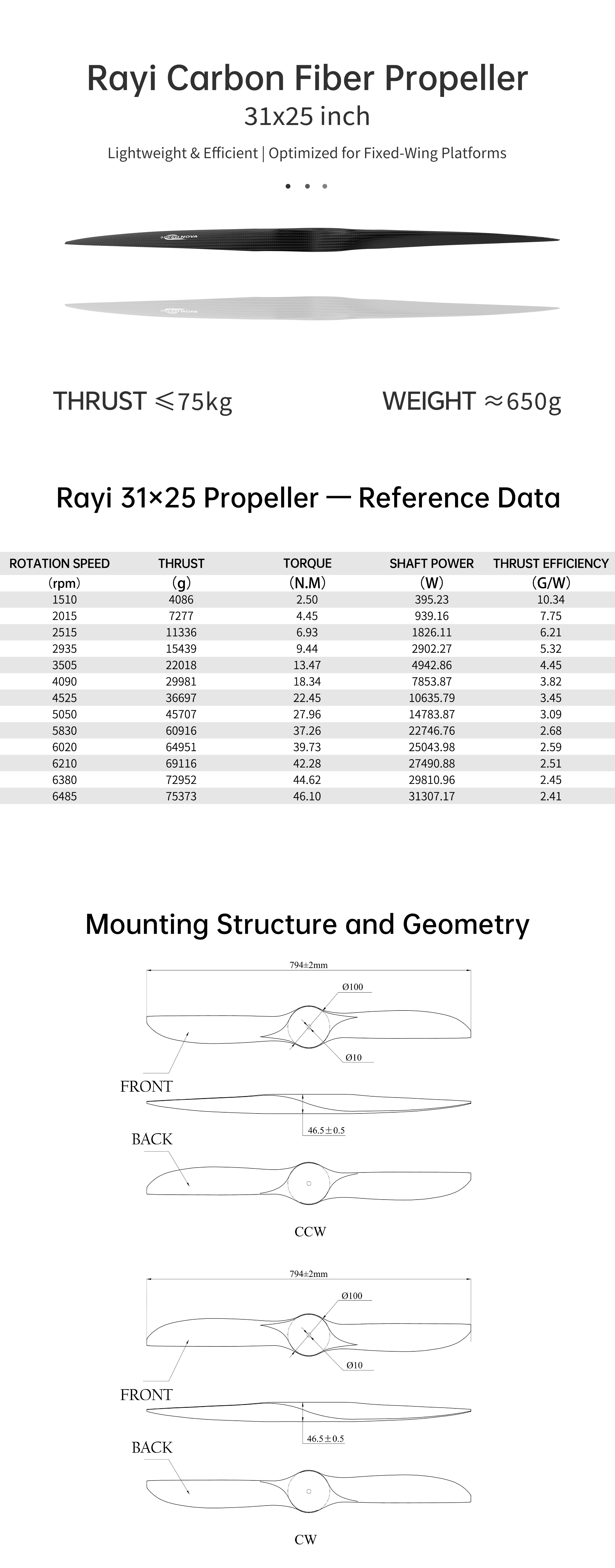 RAYI 31X25 CF Fixed Wing PROP