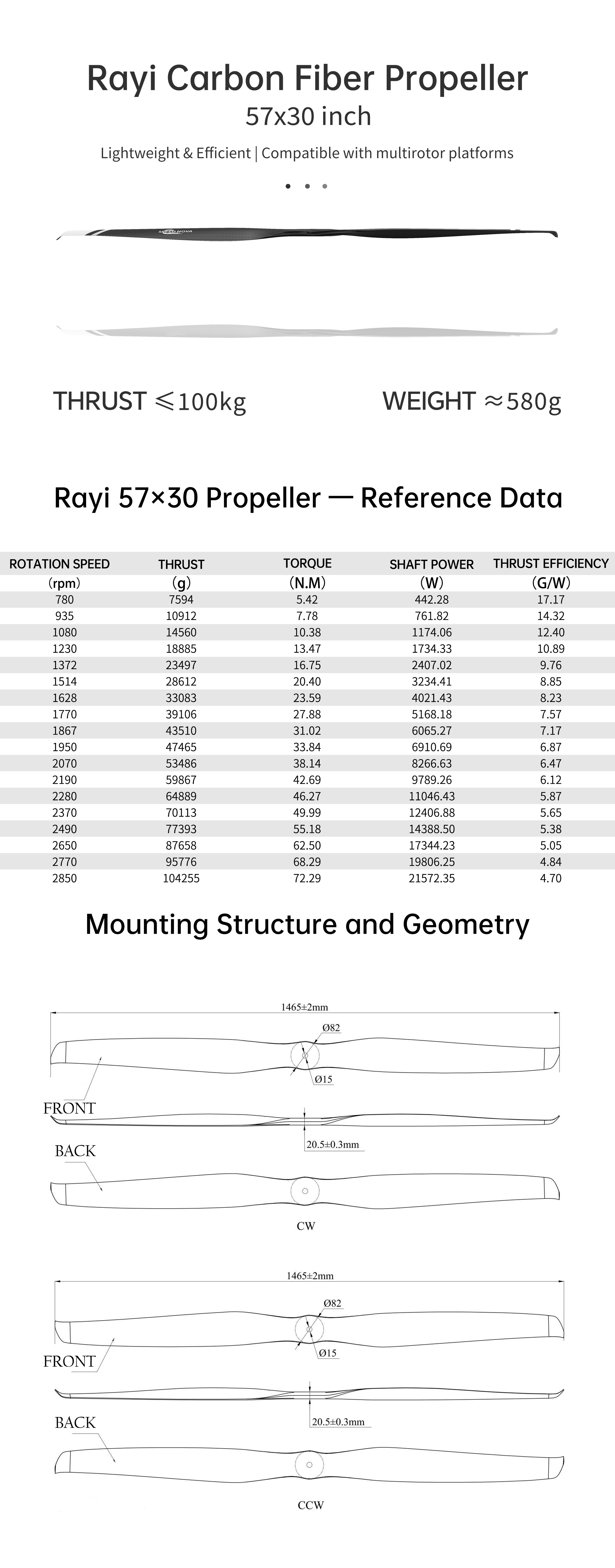 RAYI 57x30 Carbon Fiber Fixed Multicopter Propeller