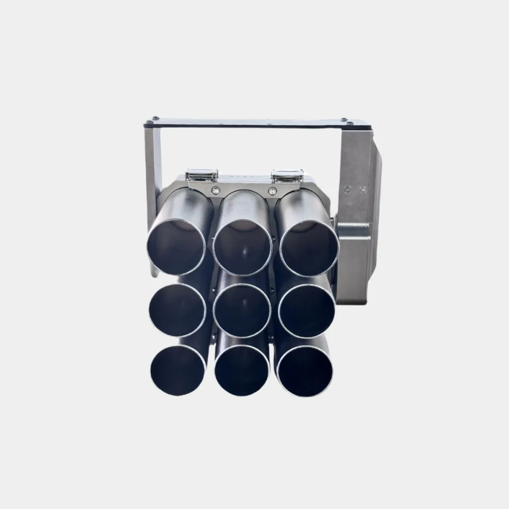 Front view of a multi-tube UAV smoke emitter