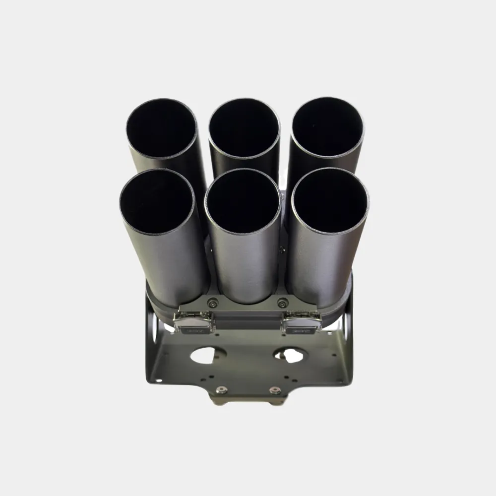 Rear view of a six-tube smoke emitter payload
