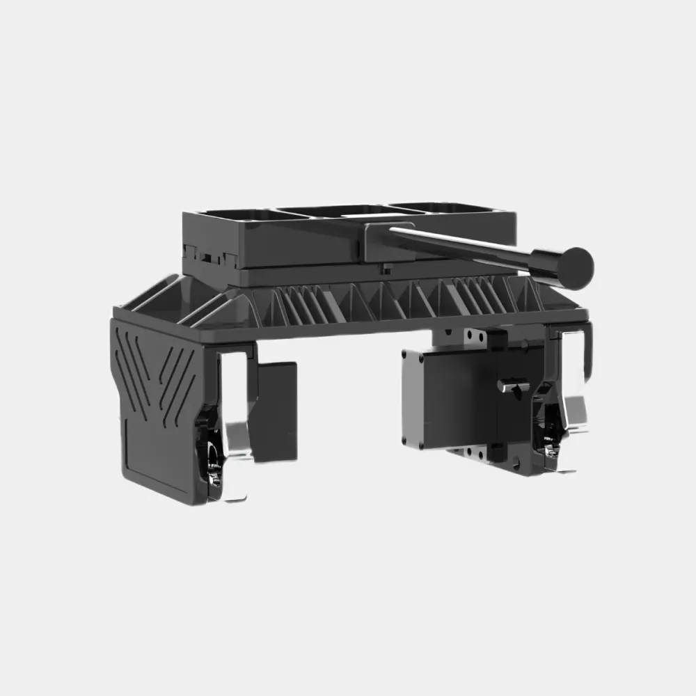 Rear view of a dual-hook UAV cargo release system