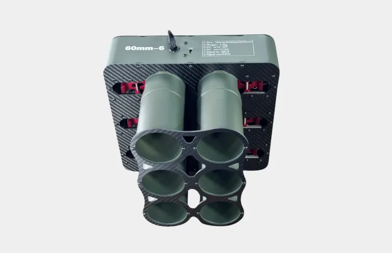 Six-round 60mm UAV payload dropper with carbon-fiber front plate