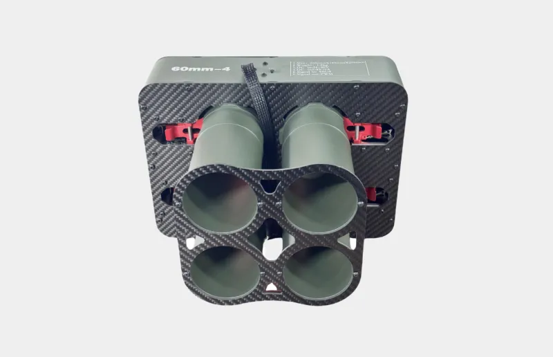 Rear view of a 60mm payload dropper with numbered release positions